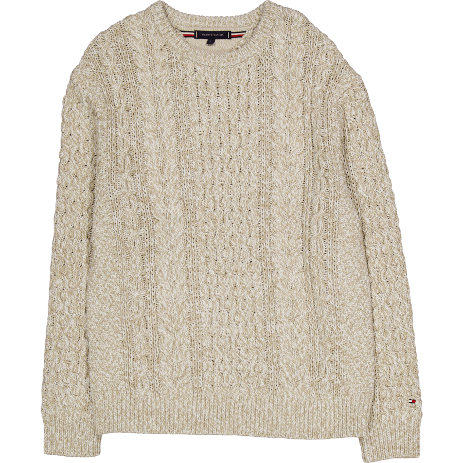 Mouline Aran Cable Crew Neck White