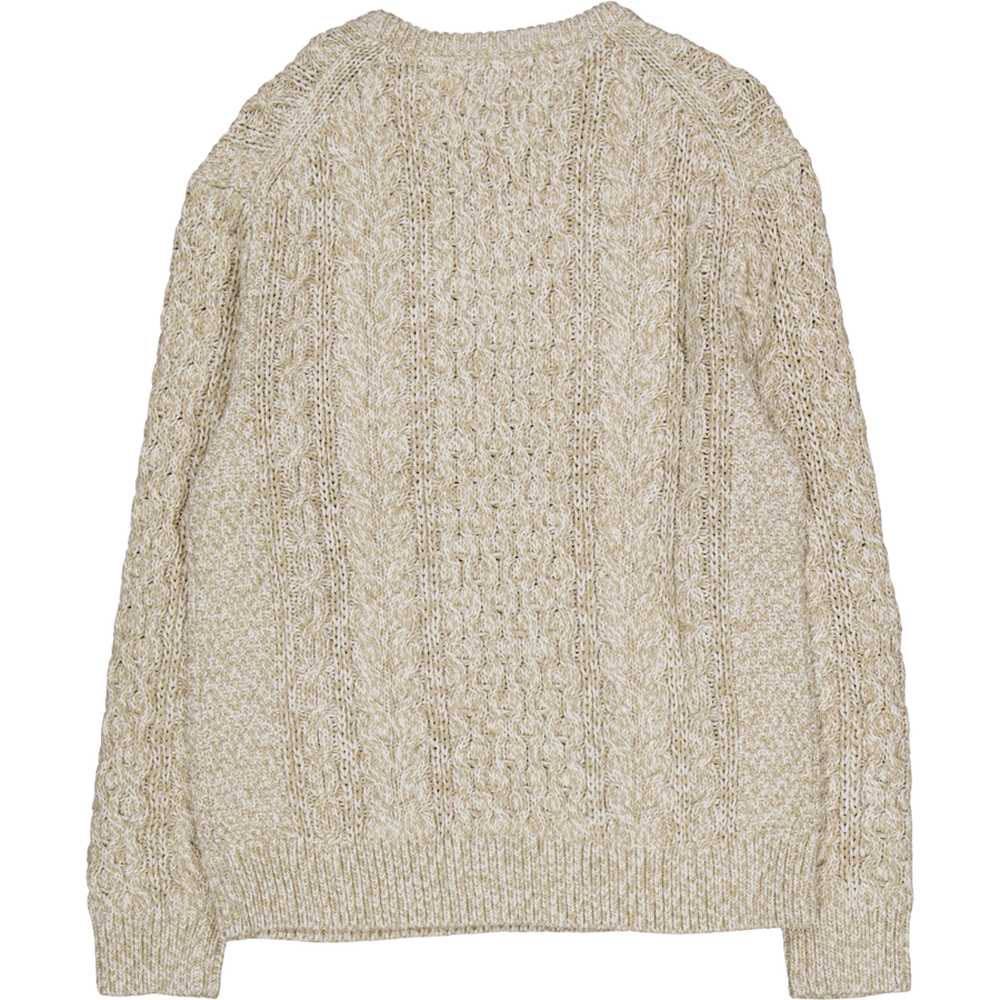 Mouline Aran Cable Crew Neck White