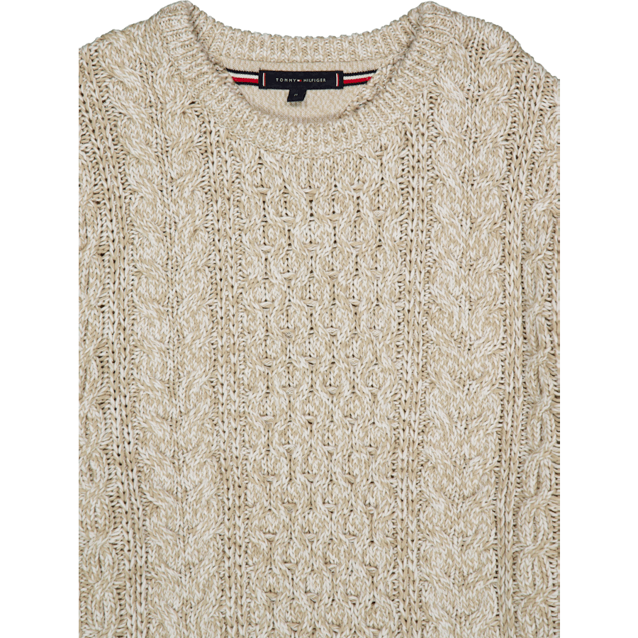 Mouline Aran Cable Crew Neck White