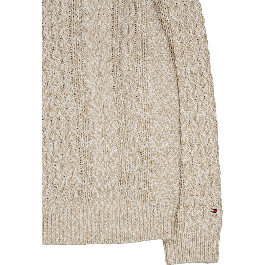 Mouline Aran Cable Crew Neck White